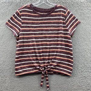 SO Short Sleeve Top Juniors Large Maroon Striped Tied Bottom Top Juniors L